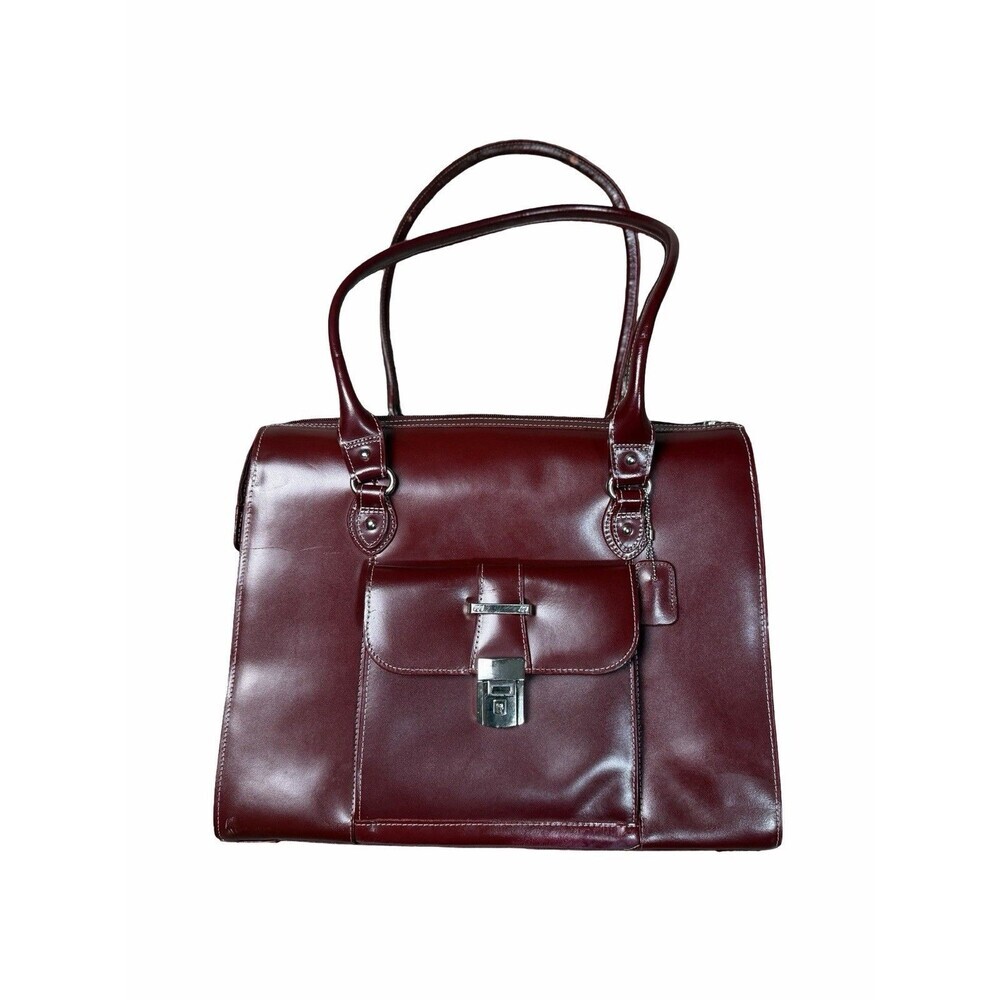 McKlein USA Burgundy Leather 16x12x4 Laptop iPad Briefcase Double Shoulder Strap